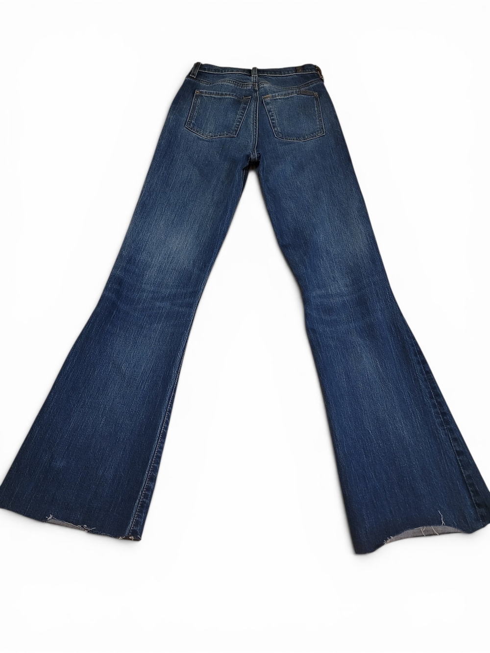 7 For All Mankind Ultra High Rise Dojo Flare Jeans Size 23 Raw Hem Blue Denim - Picture 2 of 10